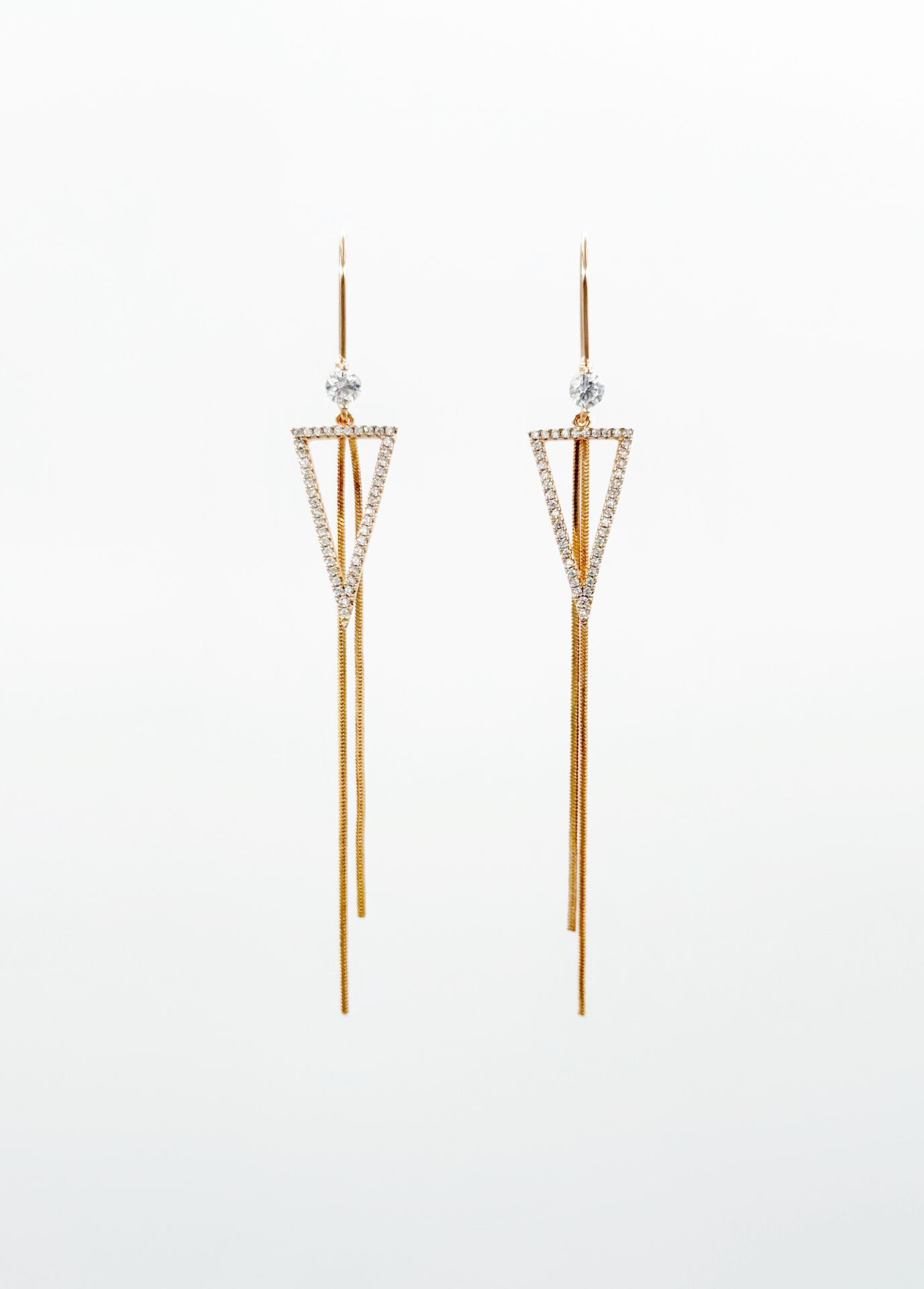 18K Rose Gold Plated Triangle Chain Drop Küpe