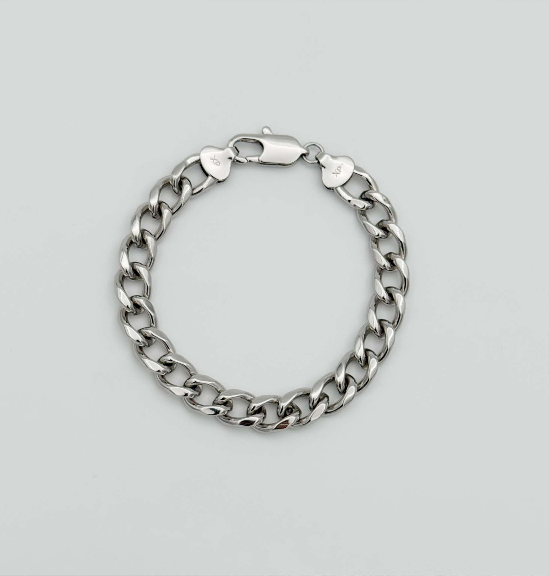 White Gold Plated Geniş Sıralı Büyük Boy Gurmet Bileklik