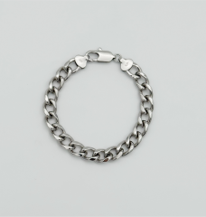 White Gold Plated Geniş Sıralı Büyük Boy Gurmet Bileklik