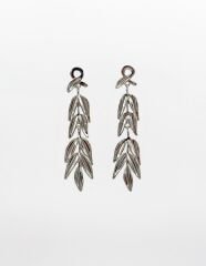 White Gold Plated Leaf Dangle Küpe
