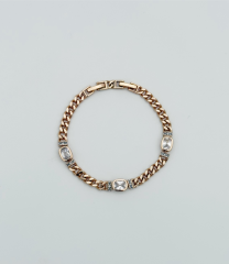 18K Rose Gold Plated Triple Baget Bileklik