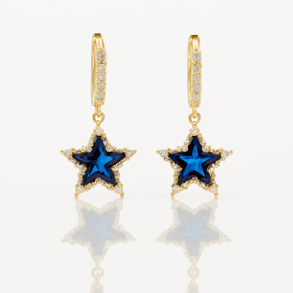 14K Gold Plated Blue Star Drop Küpe