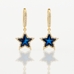 14K Gold Plated Blue Star Drop Küpe