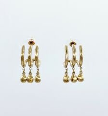 14K Gold Plated Tria Circle Stud Küpe